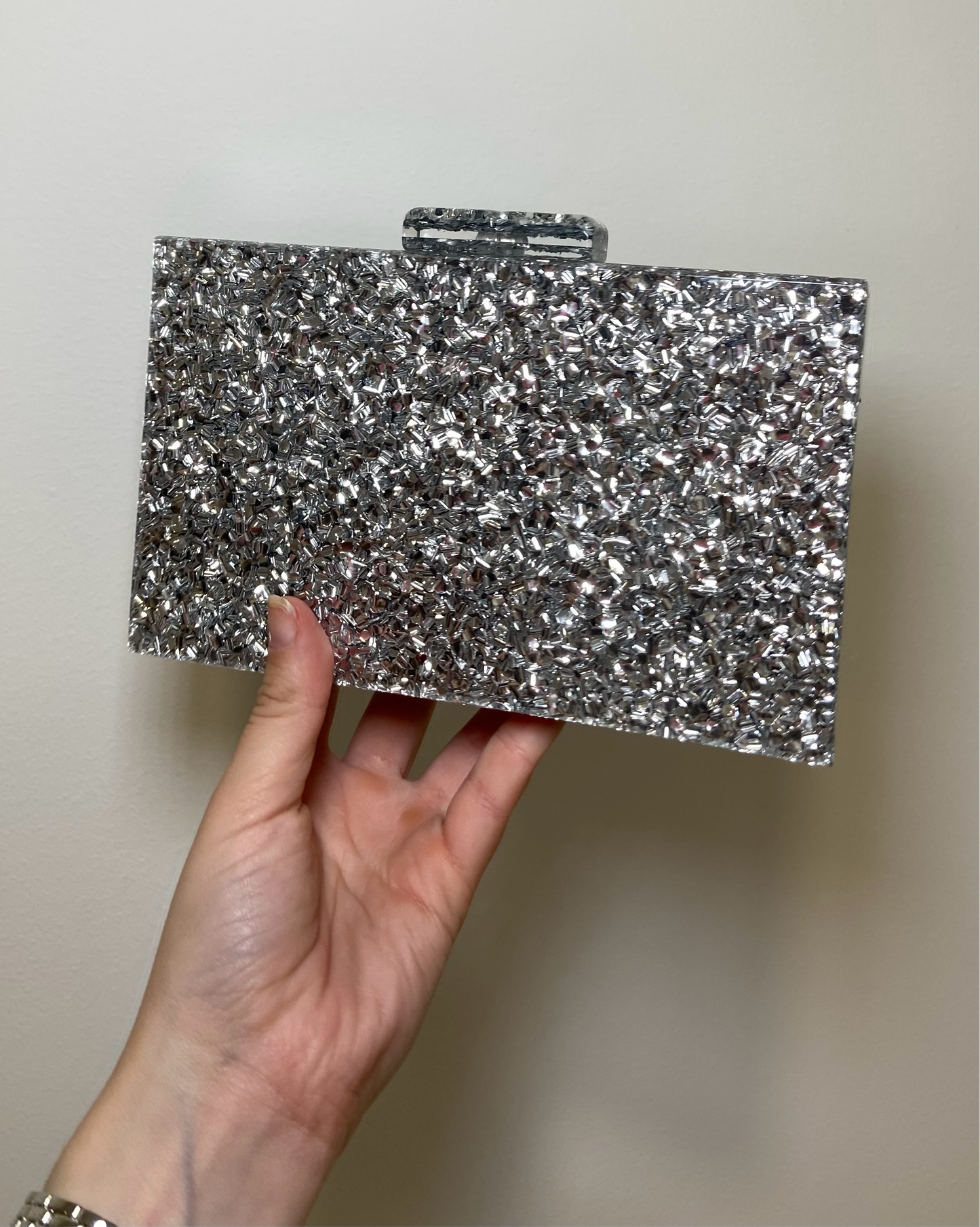 CLUCTH GLITTER PLATA