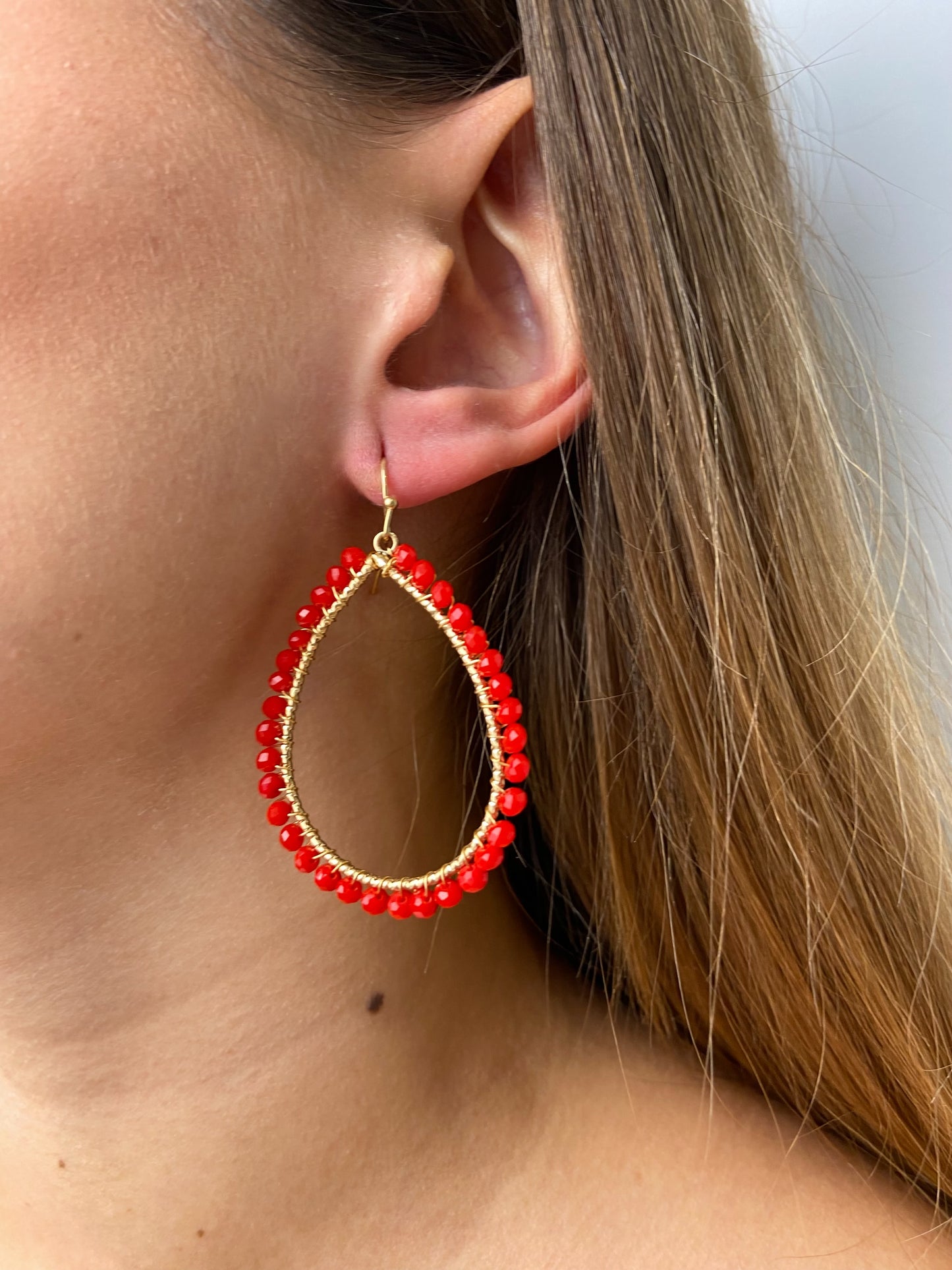 PENDIENTES AROS PIEDRA ROJA