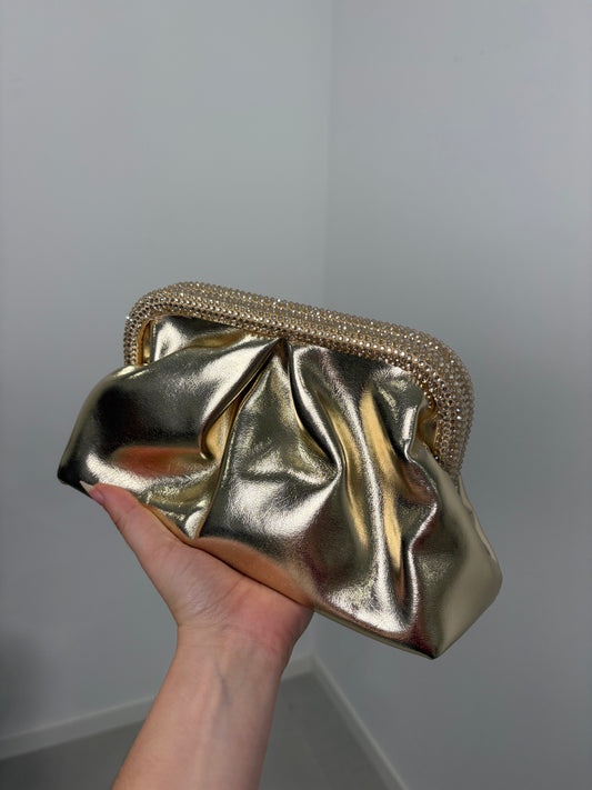 BOLSO DE MANO DORADO CON BRILLOS